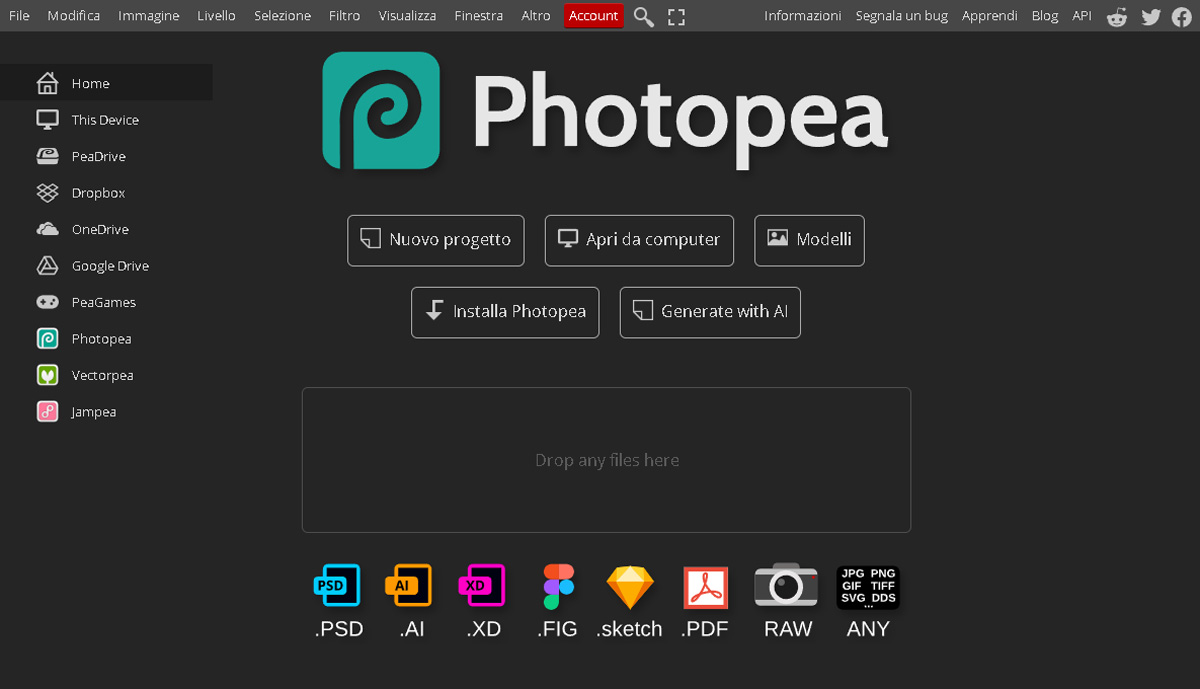 Photopea: editor grafico professionale e gratuito
